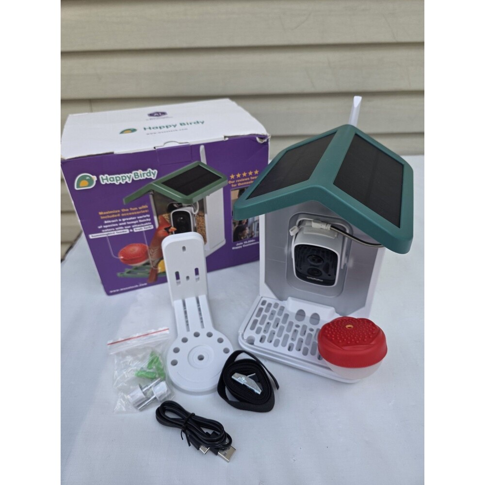 Happy Birdy Smart Bird Feeder with Camera  2.5K HD Video, Wild, White, Medium